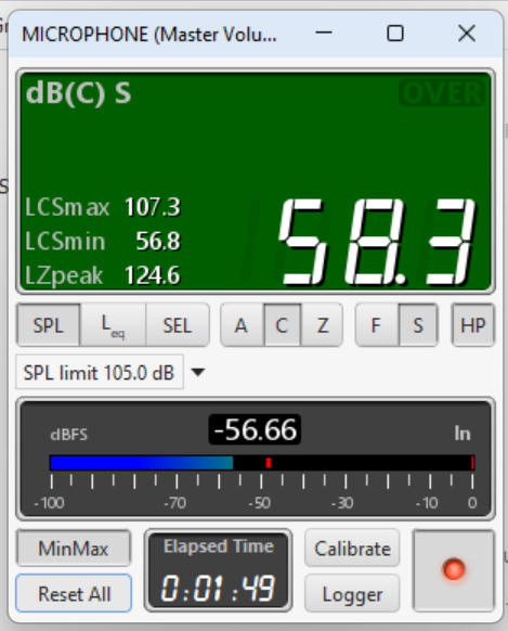 Front Centre seat SPL measurement 124.6dB — SMART Home Cinema Madurai
