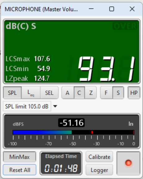 Rear Centre seat SPL measurement 124.7dB — SMART Home Cinema Madurai